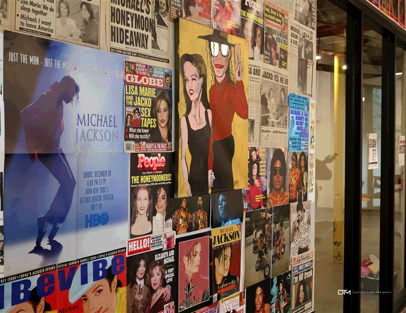 Music magazine collage on a wall